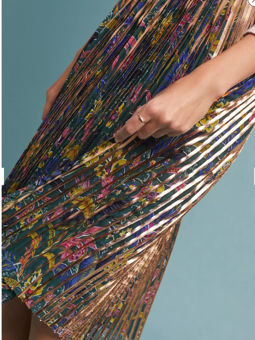 NWT Anthropologie Metallic Printed Pleated Skirt 2P - Picture 3 of 12